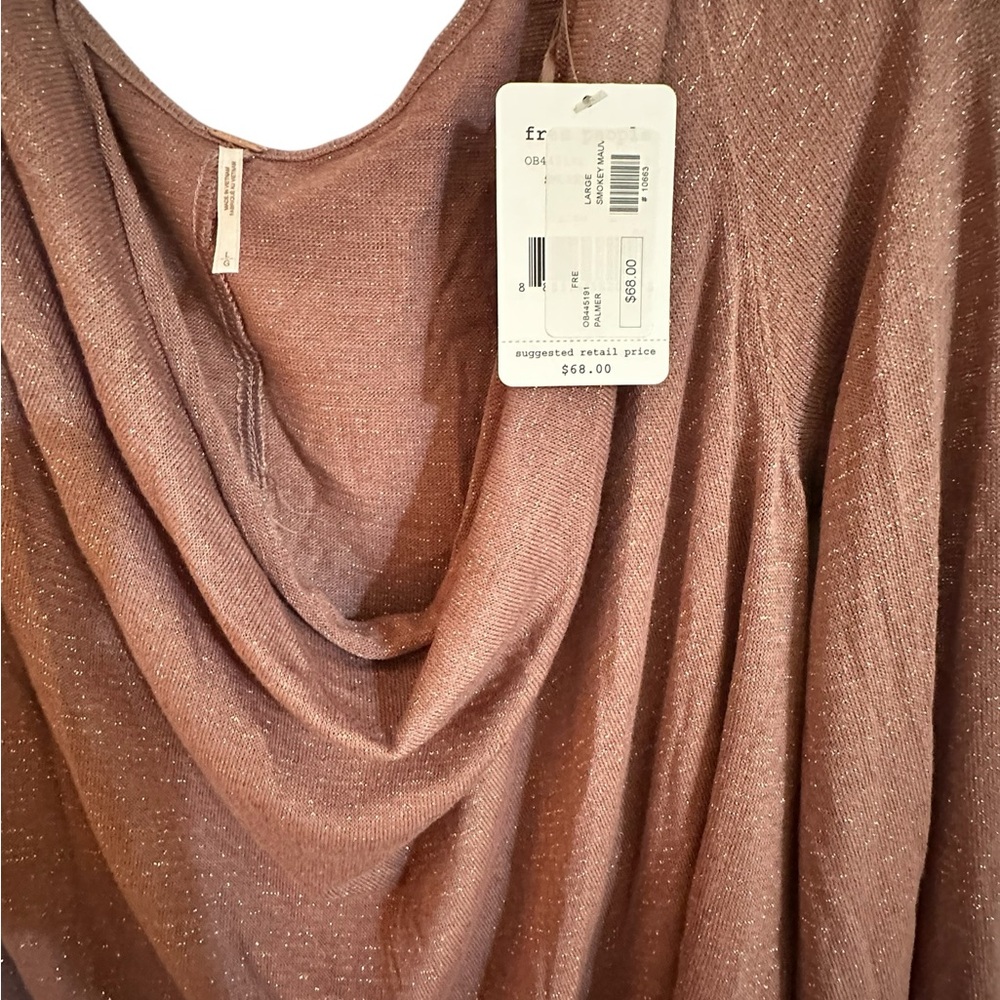 Free People Shimmering Brown Cowl Neck Top